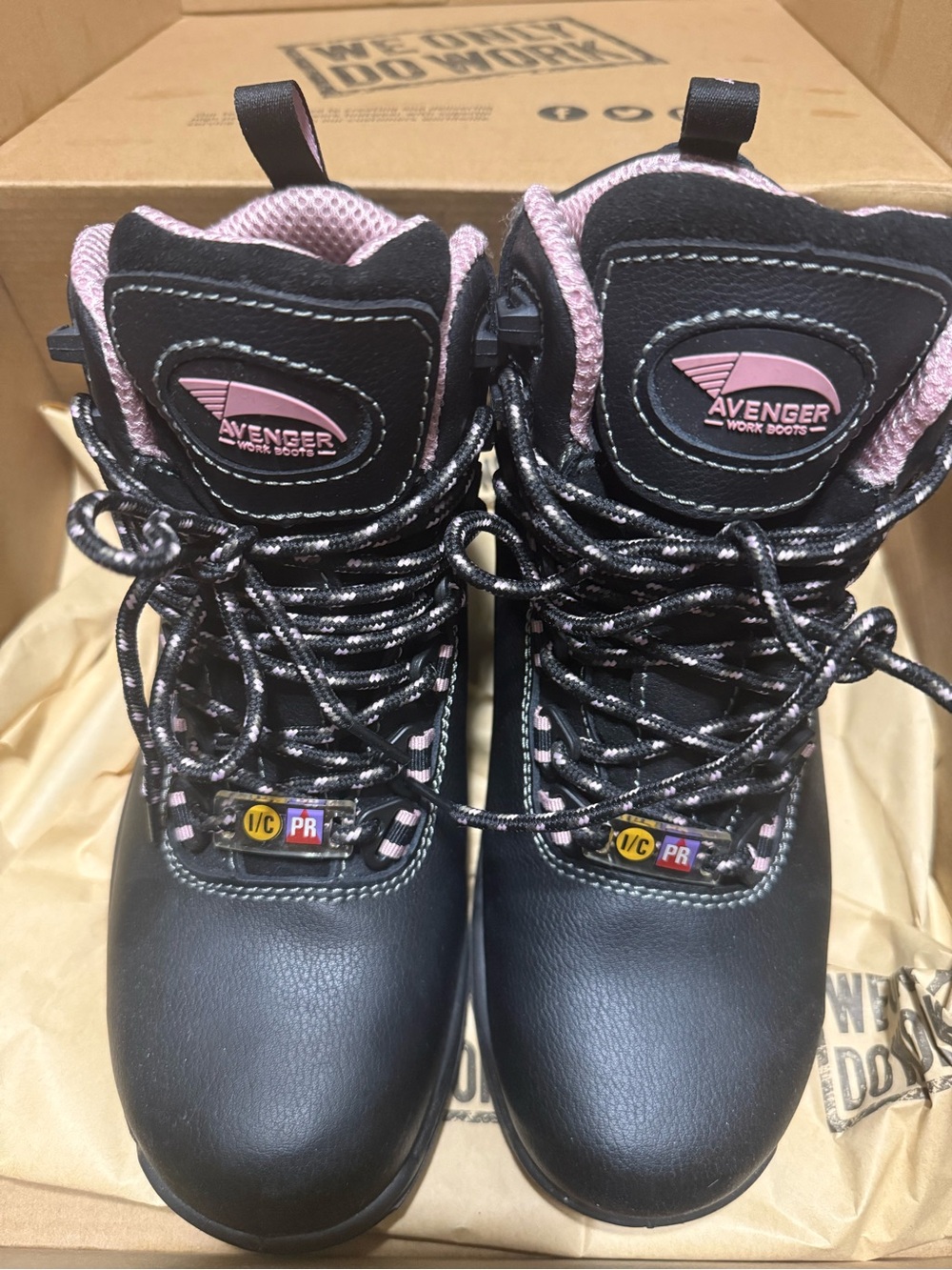 Avenger Black and Pink Lace-Up Women's Work Boots